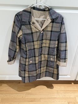 Barbour Reversible Raincoat Dress Tartan & Beige Button Mac Women's Petite 8