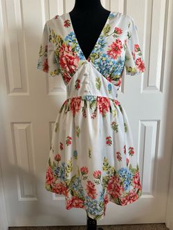 M-white floral mini dress