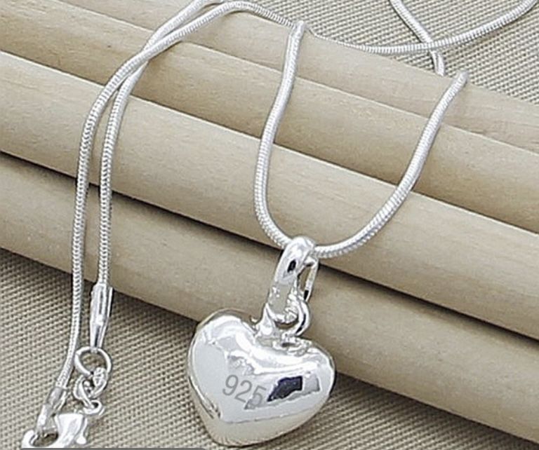 Classic 925 sterling silver Heart Shape Pendant Necklace