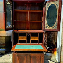 Colonial Style Antique Cherry Wood Secretary Desk Writing Cabinet Circa 1910