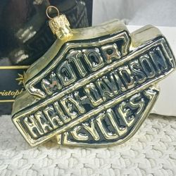Christopher Radko Harley Davidson Motorcycles Gold Logo Christmas Ornament Read 