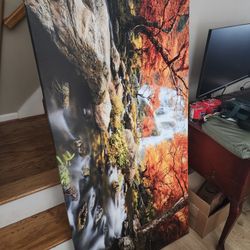 Fall And River Landscape Canvas Wall Art