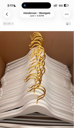 60 White Wooden Coat Hangers with Gold Hook,