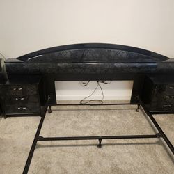 Queen Bed Frame, Dresser, Vanity Mirror And Night Stands 