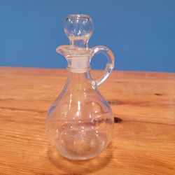 Vintage Clear Glass Salad Dressing Bottle with Stopper and Handle