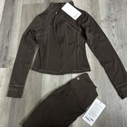 Lululemon Brown cropped Define Jacket and legging set