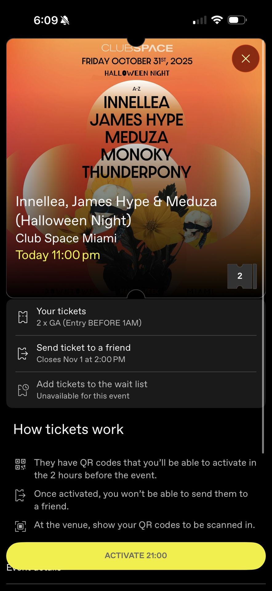 Club Space Halloween Ticket