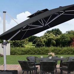 PURPLE LEAF 11 Feet Double Top Deluxe Square Patio Umbrella Offset Hanging Umbrella Outdoor Market Garden Umbrella, Including Base. 
