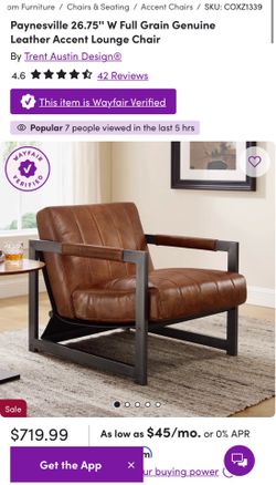 Paynesville 26.75'' W Full Grain Genuine Leather Accent Lounge Chair