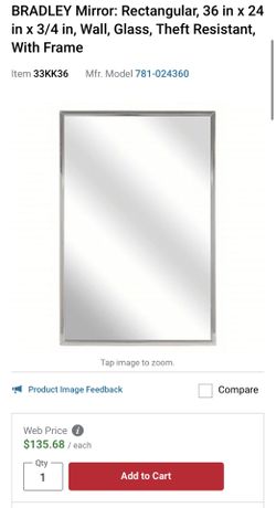 Mirror: Rectangular, 36 in x 24 in x 3/4 in, Wall, Glass, With Frame