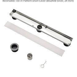 Linear Shower Drain, 2 in 1 Brushed Gold 304 Stainless Steel Bathroom Drains Kit, Rectangle Shower Floor Drain with Reversable Tile-in Pattern Drain C