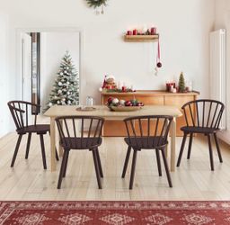 Walnut Solid Wood Talia Dining Chair Windsor Back Farmhouse Spindle Dining Chair Side Chair Set of 4