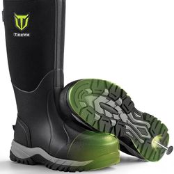 TIDEWE Men's Puncture-Proof Steel Toe and Shank Work Boots, Waterproof, Slip-Resistant, Rubber, 6mm Neoprene, Outdoor, Durable Hunting Boots