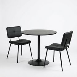 Homy Casa Clift 3PC Dining Set 31.5” Round Dining Table with 2PC Karomi Dining Chairs in Black