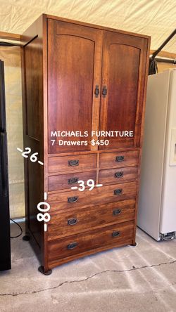 Michaels Furniture Wood Armoire with 7 Drawers