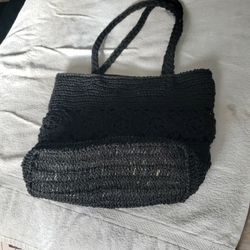 Black Crochet Type Woven Handbag