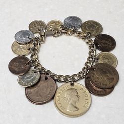 Vintage 1960s Around The World Coin Charm Bracelet