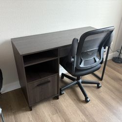 Wood Metal Desk And Office Chair 