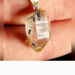 19.25ctw Natural Herkimer Diamond Crystal Pendant .925 Sterling Silver Bail