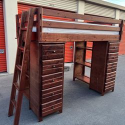 Boys💙 Wood Twin Loft Bed Mattress Includes 