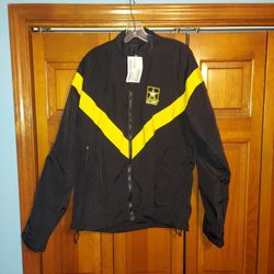 MEDIUM/LONG U.S ARMY APFU UNISEX BLACK & GOLD WINDBREAKER/JACKET NEW WITH TAG