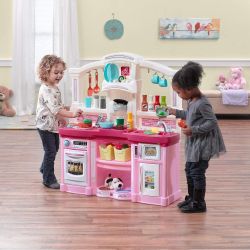 45pcs Large Plastic Play Kitchen with Realistic Lights & Sounds