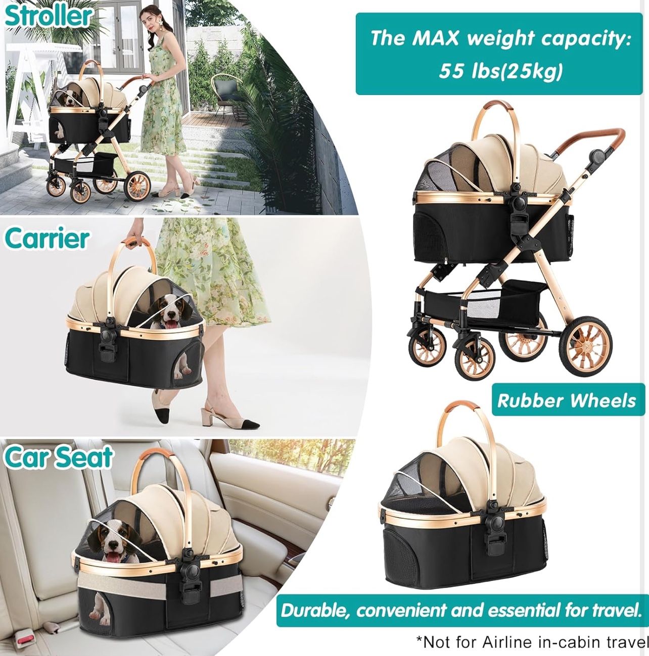 Pet Stroller, Dog Stroller for Medium Small Dog with Storage Basket Foldable Lightweight Dog Carrier Trolley.Basket can be Used Alone.（Khaki