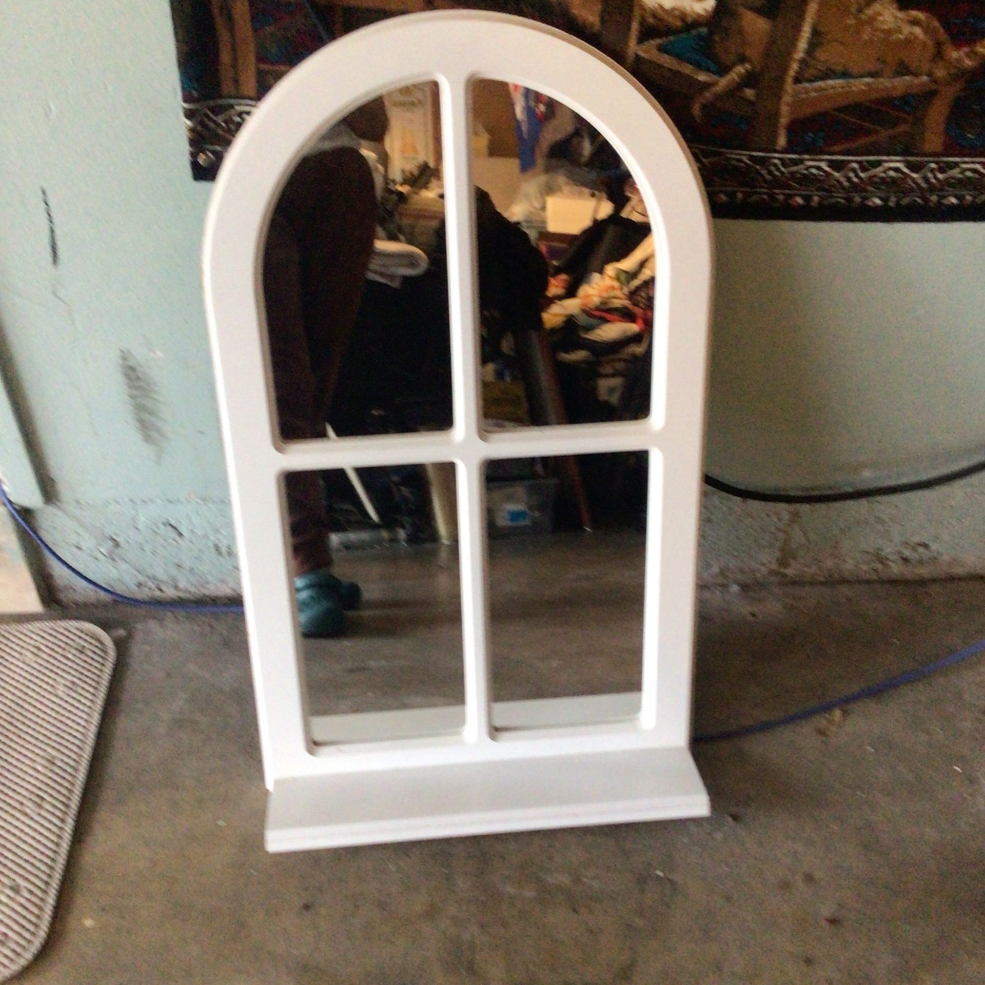 White Wood Window Mirror With Shelf 
