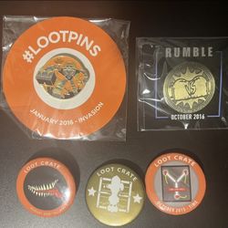 Lot Of 5 Loot Crate Pin Buttons - Villains, Time, Galaxy, Invasion (2015 & 2016)