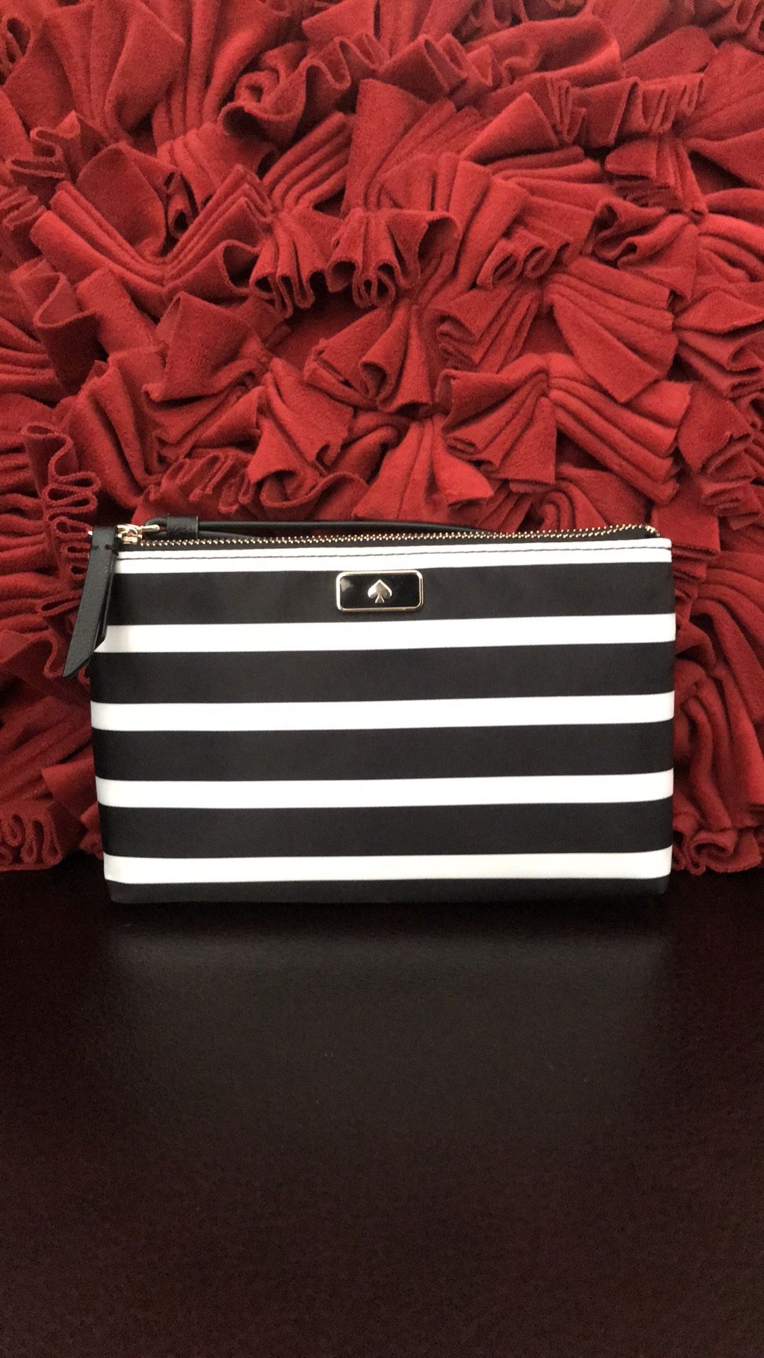 Kate Spade Dawn Sailing Stripe Medium Double Zip Wristlet Black/Multi ~ NWT. Condition is New with tags.