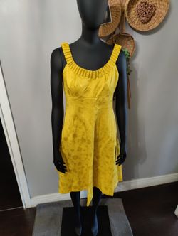 Yellow Scoop Neck Pleated Polka Dot Dress