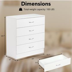 White Bedroom Dresser - 4 Drawer - Brand New