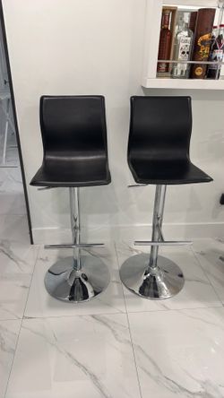 Set of 2 leather barstools - Black and Silver