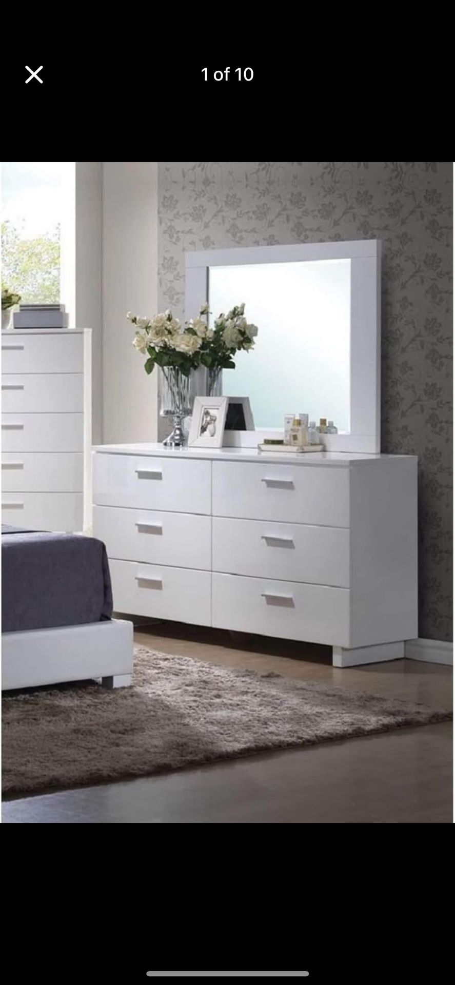 Dresser With Mirror (White High Gloss)