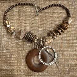 Brown and silver beaded necklace