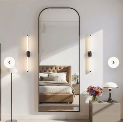 71" Arched Full Length Mirror, Black Metal Frame, Oversized Leaning Mirror