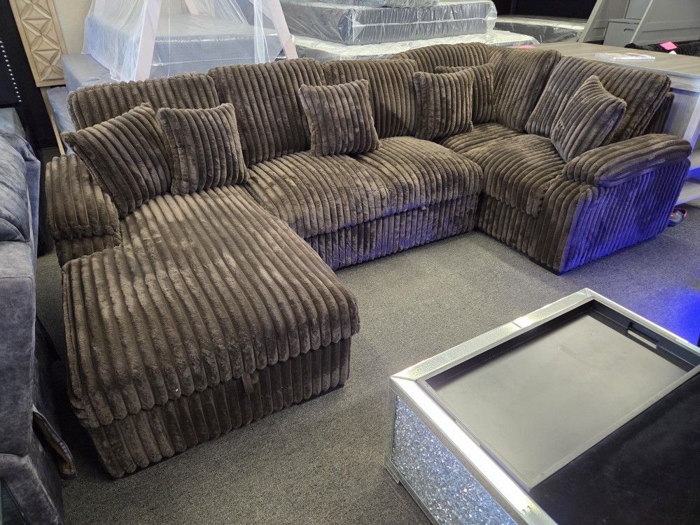 Brand NEW SECTIONAL CORDUROY FABRIC WITH PULL OUT BED & STORAGE CHAISE $998