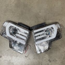 Pair LED DRL Headlights 2009-2014 Ford F-150 left right Side Projector Headlamps