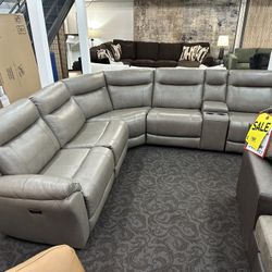 Genuine Leather Power Reclining Sectional 