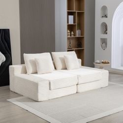 85" Cloud Plush Sofa Bed Love Seats Deep Seat Couch, No Assembly Required,Modern Corduroy Fabric with Pillows for Living Room, Bedroom, Small Space, O