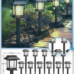 Greluna Solar Lights Outdoor,12 Pack 3000K Waterproof Auto On/Off Solar Pathway Lights for Your Garden, Landscape, Path, Yard, Patio, Driveway,Walk