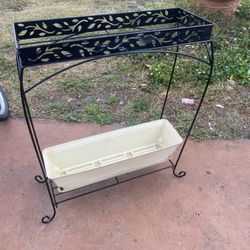 Black metal 2-layer shelf plant support And Pot