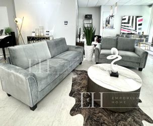 Grey Velvet 2 Piece Sofa Sectional 