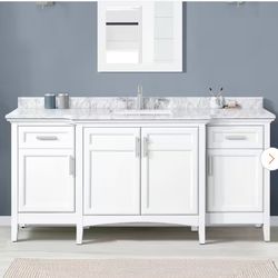 Sassy 72 in. Single Sink White Bath Vanity with Carrara Marble Top (Assembled)