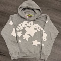 Grey and White Beluga Sp5der Hoodie  