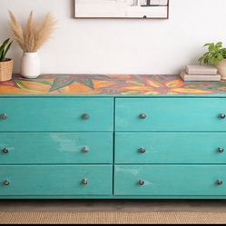 Hand-Painted Boho Turquoise Dresser