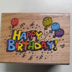 Rubber Stamp Happy Birthday With Balloons E908 By HERO ARTS Year 1990 Party Confetti