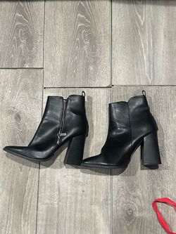 Black Leather Pointed-Toe Ankle Boots