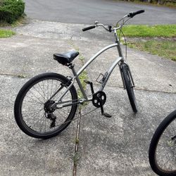 Silver 7 Speed Electra Townie Cruiser Bicycle
