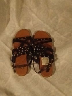 Black Studded Strappy Flat Sandals